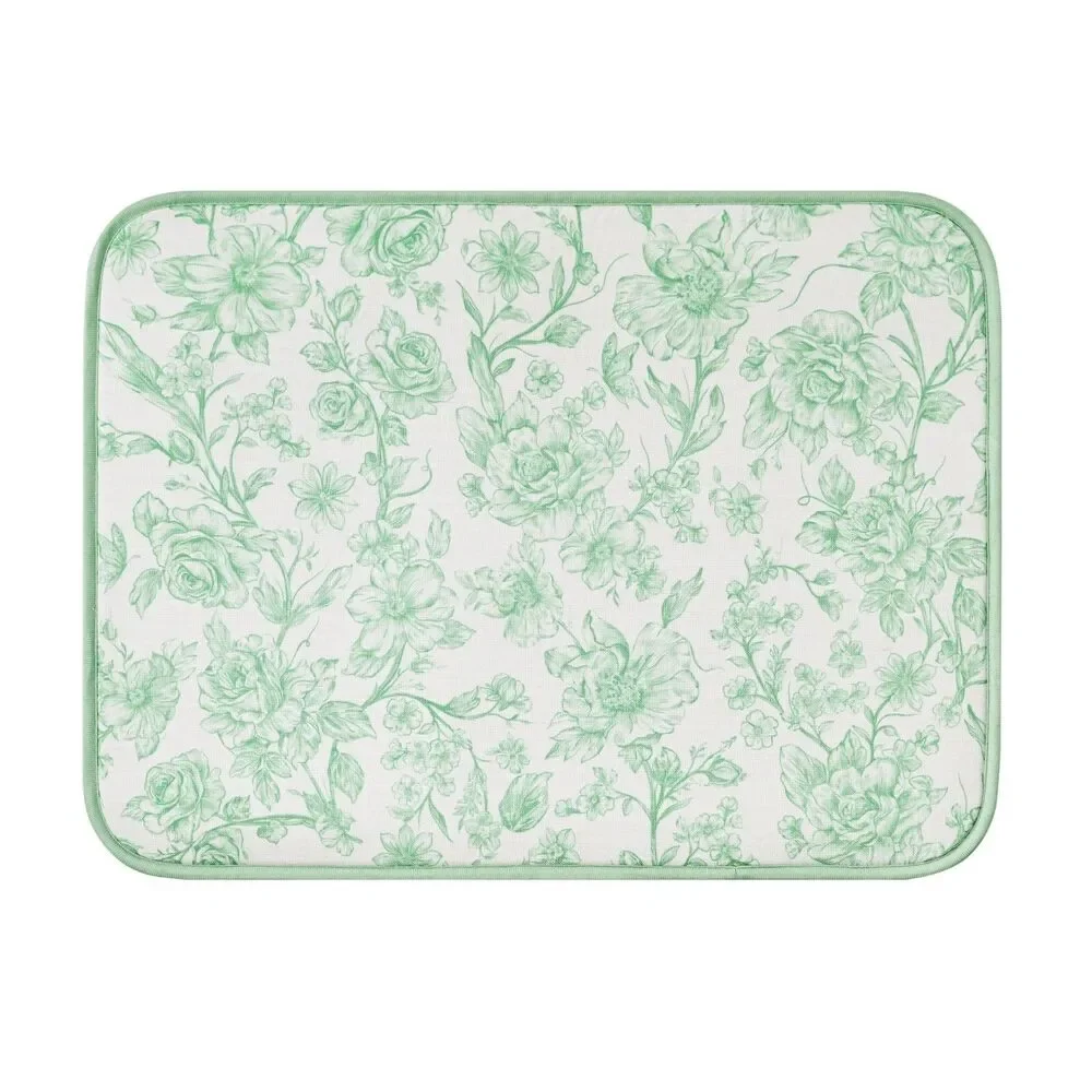 Pioneer Woman Agatha Dish Drying Mat 100% Polyester Green White 18 x 24-in Gift